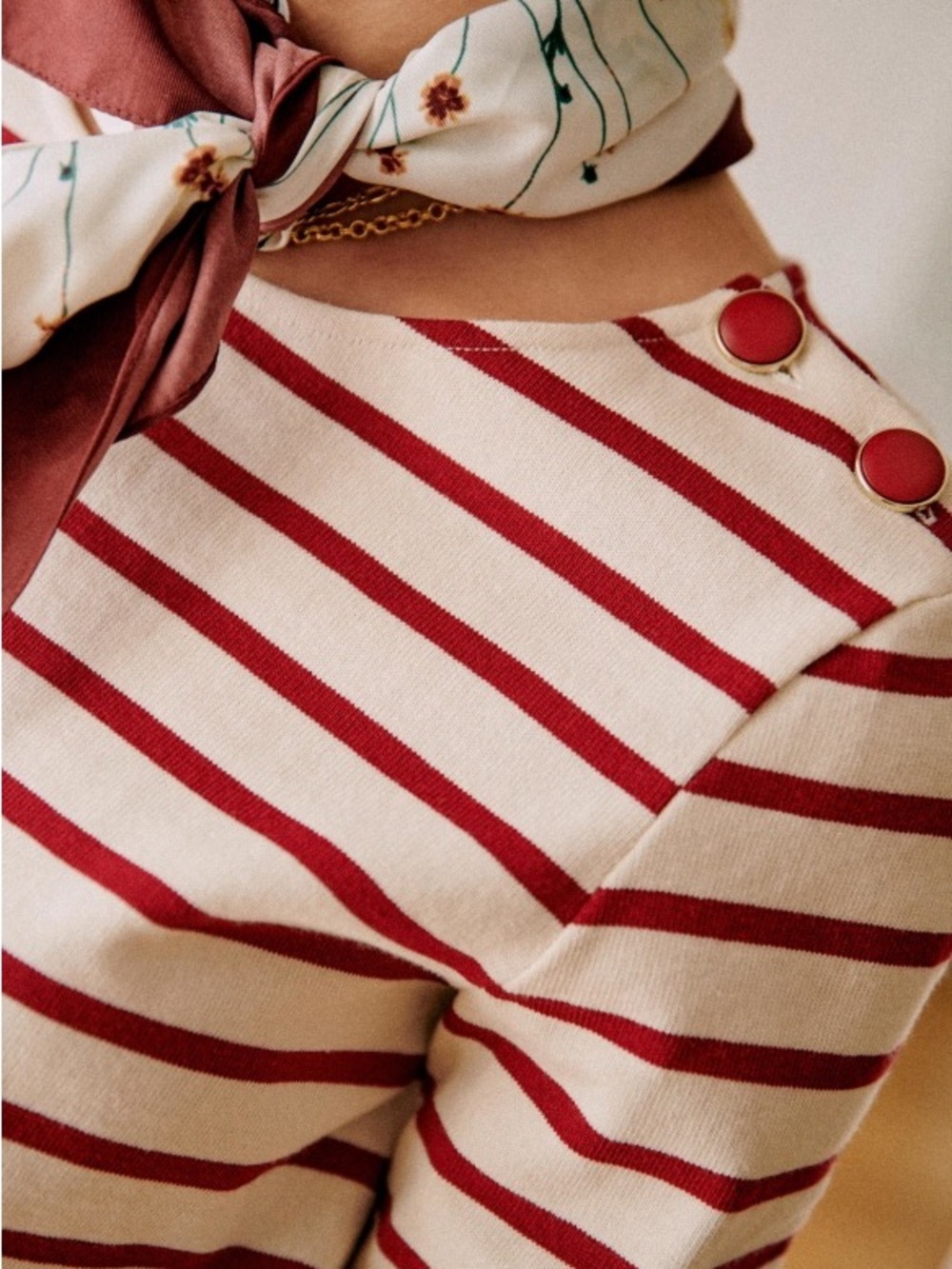 Sezane Colette Mariniere Ecru and Red Striped Boatneck Top Size Small